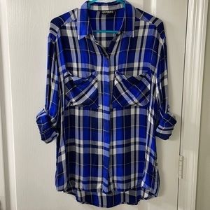 Express Blue and White button down “flannel” in size small RN#55285